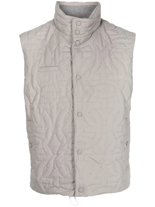 Quilted Funnel Neck Gilet — Gray