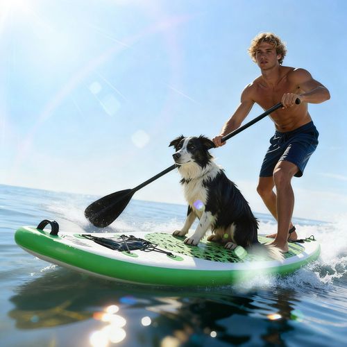 HOMCOM Inflatable Surfing Board W/ Paddle, Fix Bag, Air Pump, Fin, Backpack - - Green - PVC, EVA