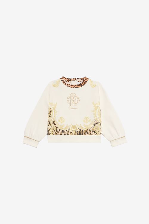 Milk White Sweatshirt With Jaguar Skin Print