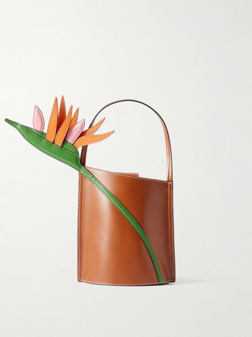 The Bird Of Paradise Appliquéd Leather Bucket Bag - Tan