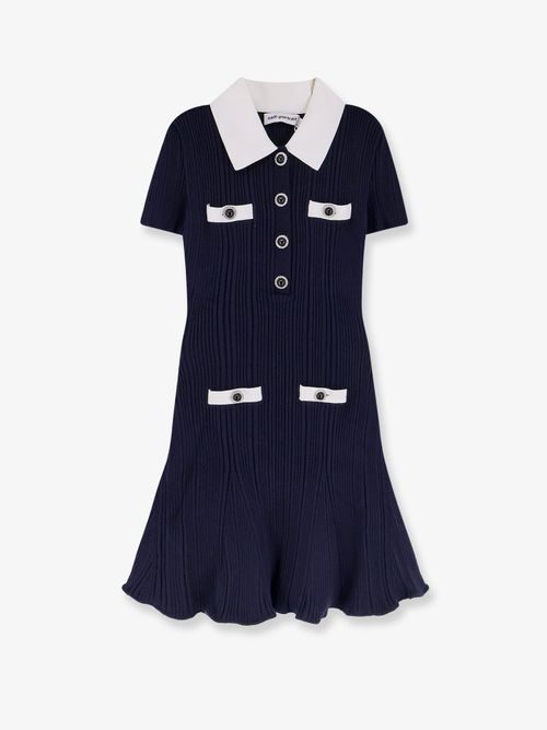 Ribbed Knit with Contrasting Collar Dress — Navy
