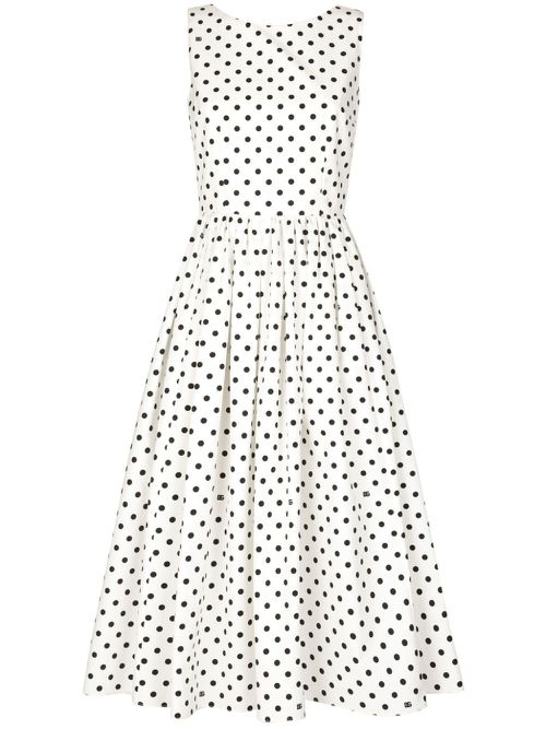Polka-dot cotton midi dress - White