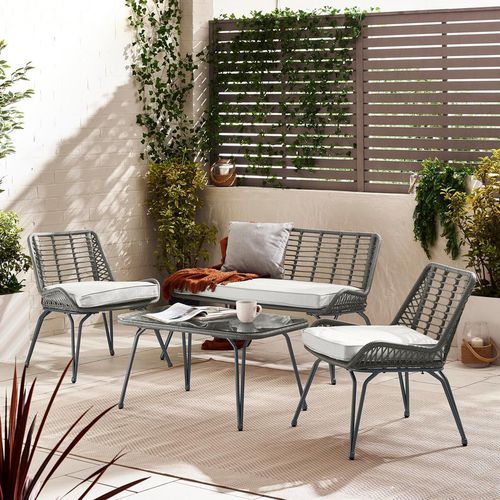 Lisbon Wicker Style Rattan Outdoor Garden Sofa & Chair Set, PE Rattan & Cushions, Garden Conversation Set