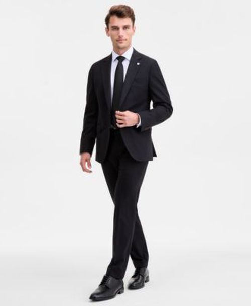Mens Modern Fit Black Solid Wool Blend Suit Separates