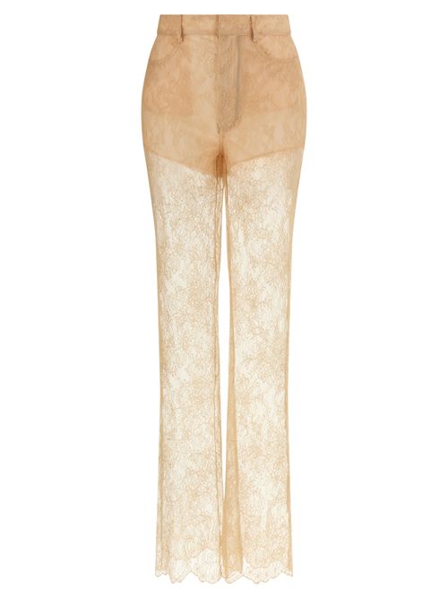 Lace Flared Trousers — Beige