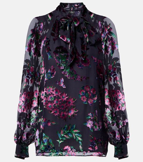 Printed tie-neck blouse