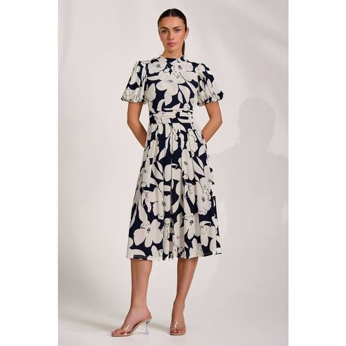 Jolie Moi Turtle Neck Puff Sleeve Jersey Midi Dre