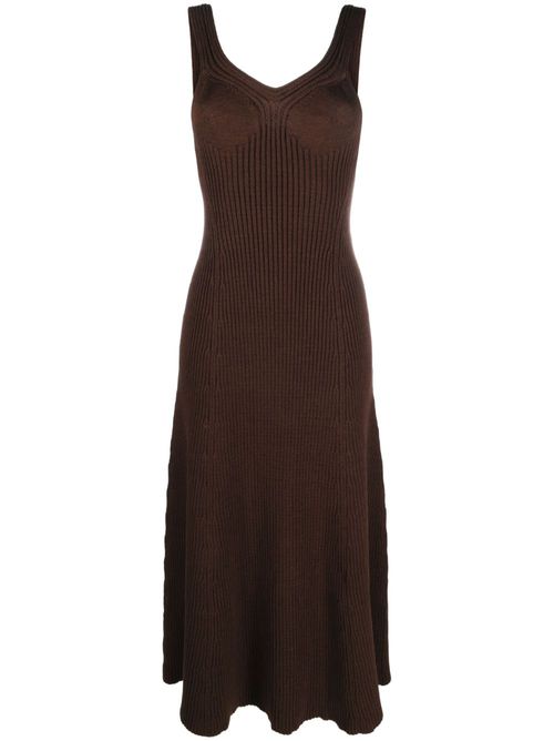 Ribbed-knit midi dress - Brown