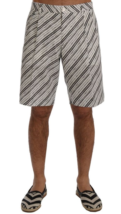 Striped Linen-Cotton Shorts — White