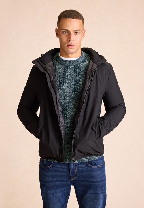 Mens Black Drawstring Hooded Jacket