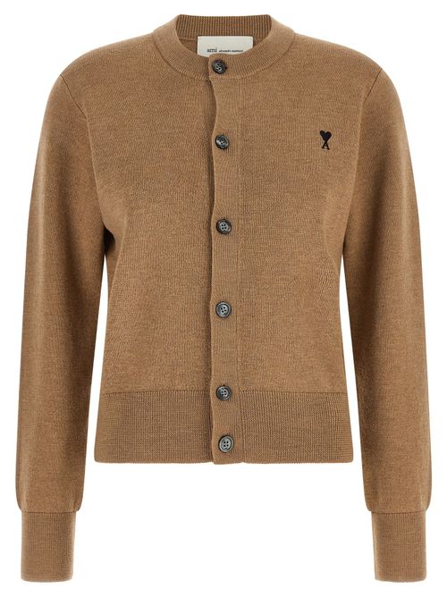 Wool Crew Neck Cardigan — Beige