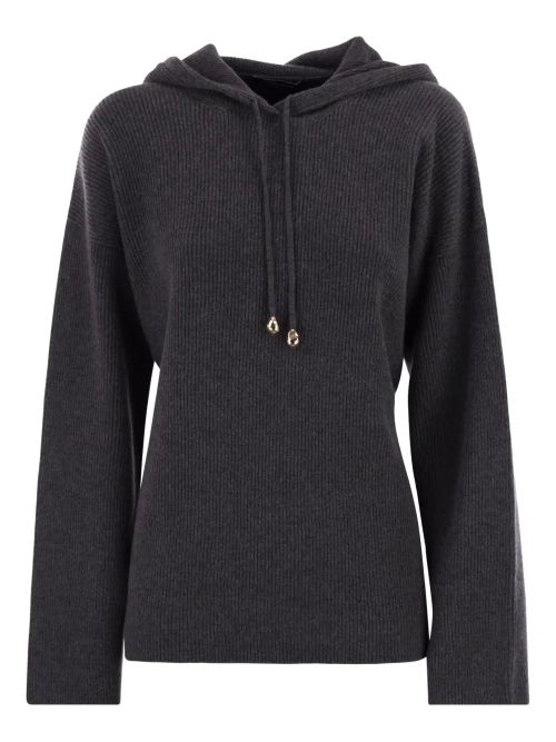 Ribbed-Knit Hoodie — Charcoal
