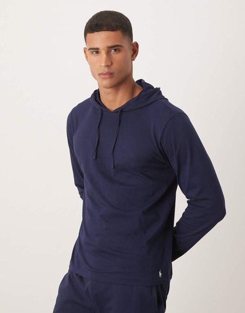 Icon logo co-ord long sleeve hooded lounge top in navy