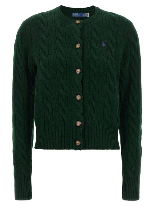 Cable-Knit Wool-Cashmere Cardigan — Forest Green