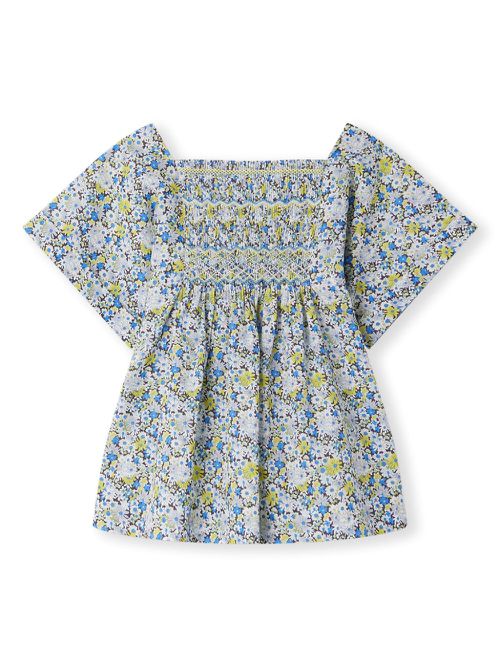 Floral-print smocked blouse - Blue