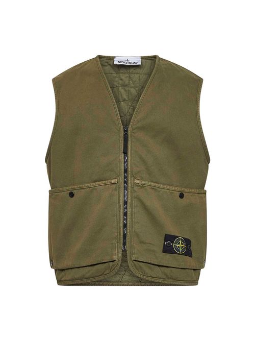Quilted Lined Cotton Vest for Men, V-Neck Zip-Up with Pockets