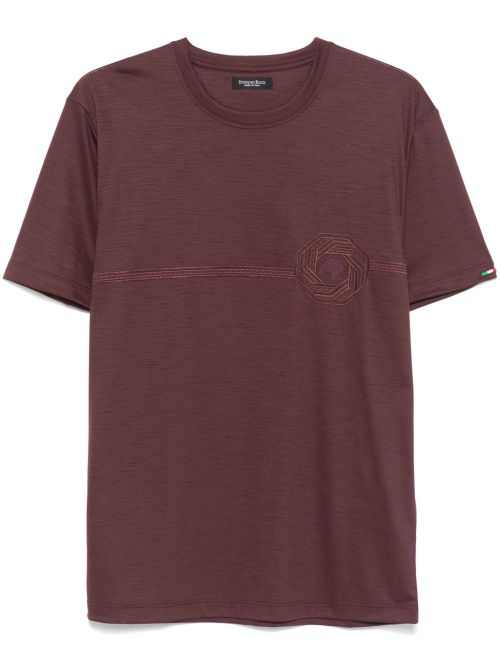 Logo-Embroidered Virgin Wool T-Shirt — Burgundy