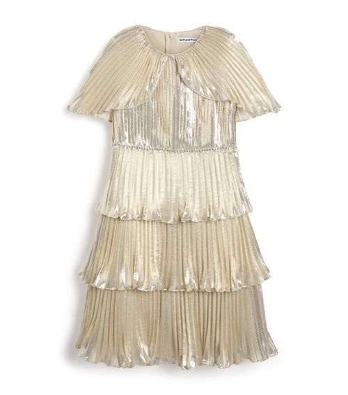 Metallic Tiered Cape Dress