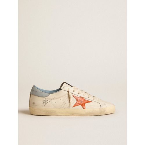 Golden Goose - Men's Super-star With Crocodile-print Star And Silver-blue Heel Tab, Man