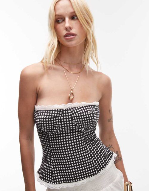 Strapless corset top in black gingham