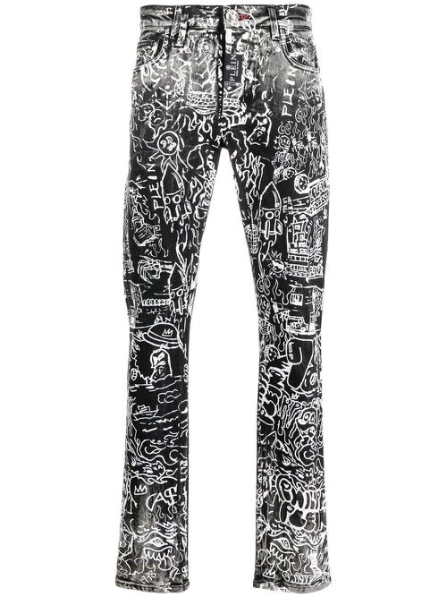 All-over graphic-print jeans - Grey