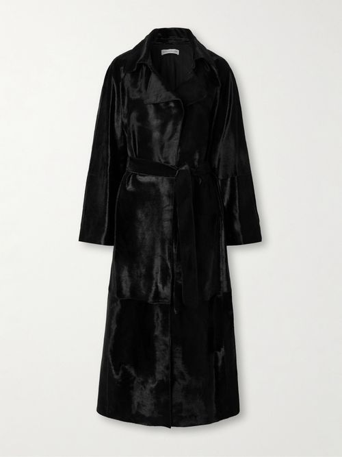 Althea Belted Cow Hair Coat - Black