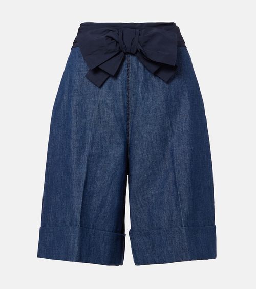 Bow-detail chambray Bermuda shorts