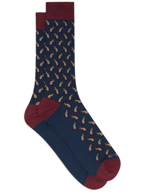 Paisley-jacquard socks - Blue