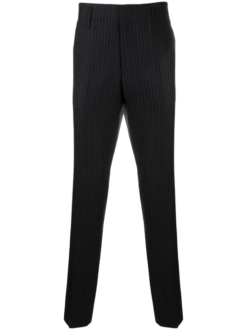 Pinstriped Wool Trousers — Blue