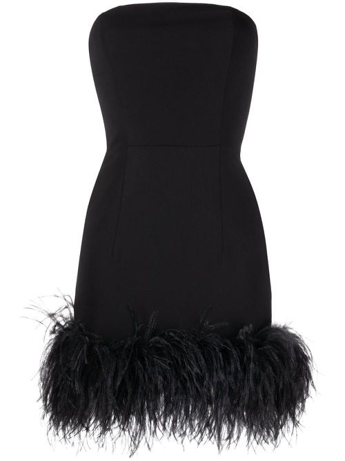 Minelli feather-trim strapless minidress - Black