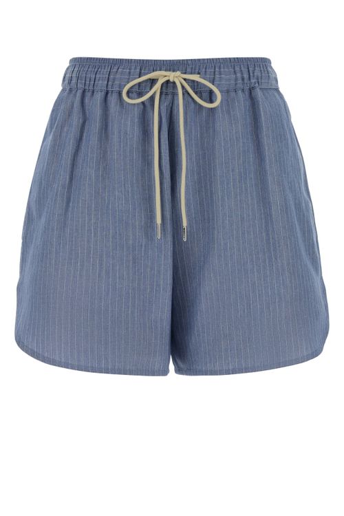 Pinstriped Linen-Viscose Shorts — Blue