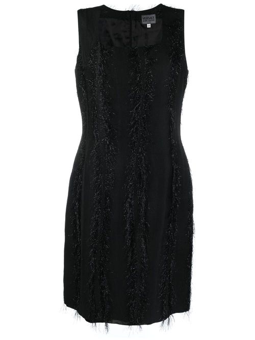 Metallic-threading fringed dress - Black