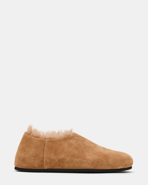 Steve Madden Women's Freeze Faux Fur Flats - Chestnut Suede