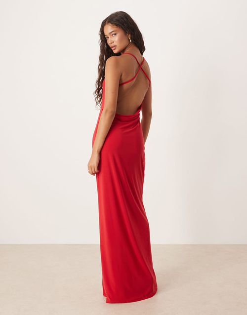 Square neck cami maxi dress with cowl back insert in rose-Pink