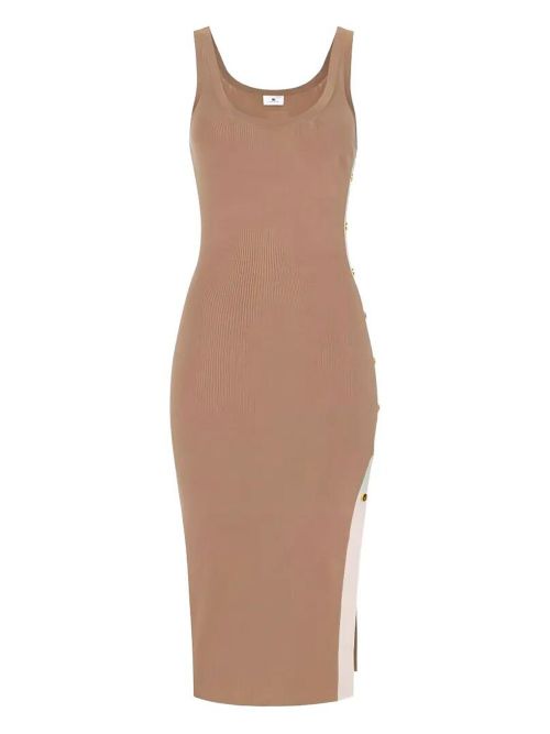 Sleeveless Knit Midi Dress With Shiny Viscose Bands