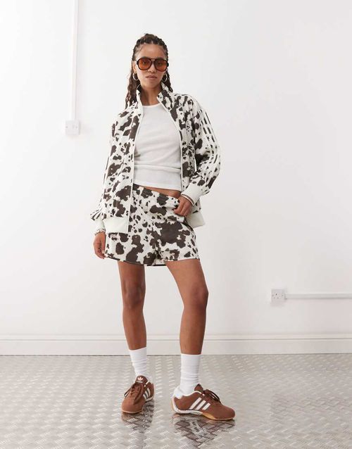 Adidas Originals satin sprinter shorts in cow print-Multi