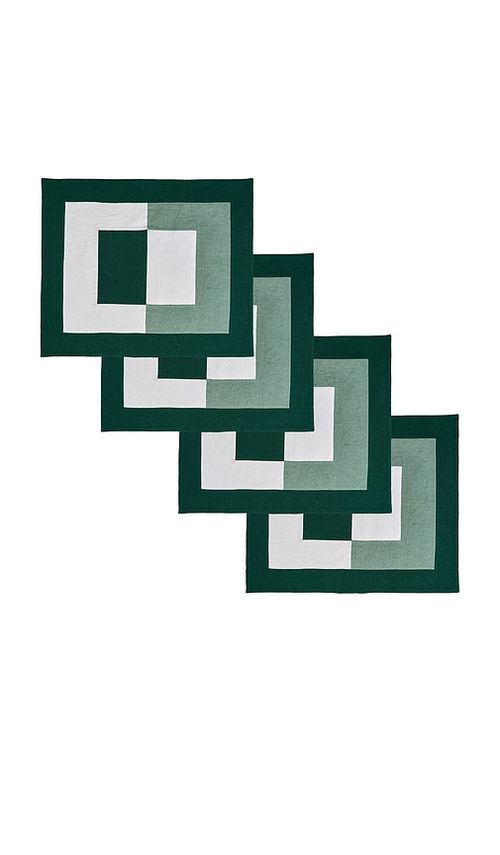 Misette Linen Embroidered Placemats Set in Green