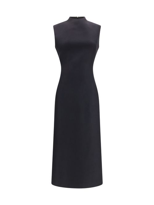 Virgin Wool Sleeveless Midi Dress — Black