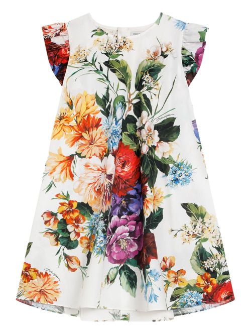 Floral-print poplin dress - White