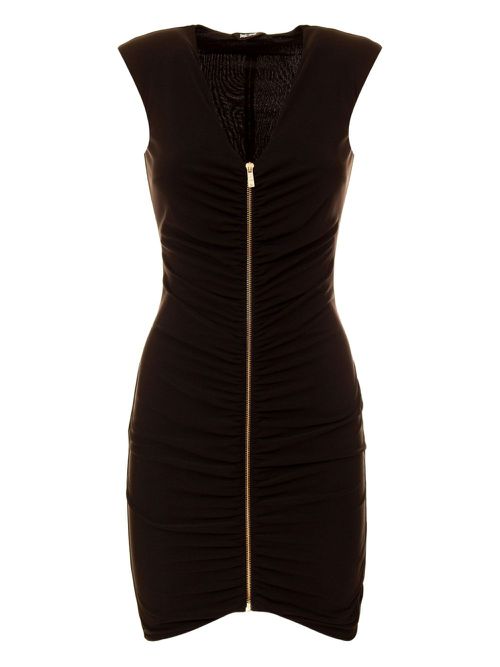 Zip-front ruched dress - Black