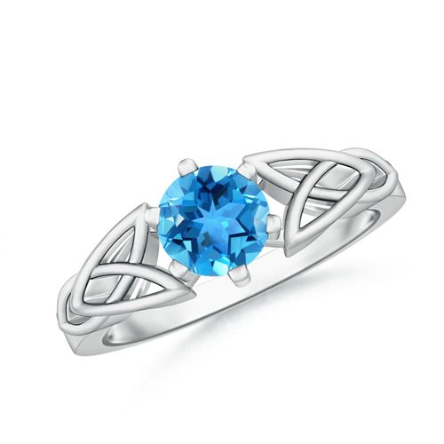 Angara 0.95 Carat Solitaire Round Swiss Blue Topaz Celtic Knot Ring in Platinum