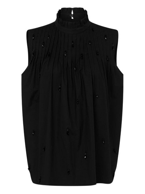 Embroidered poplin top - Black