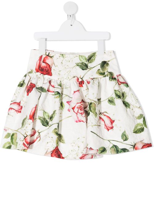 Floral print full skirt - White