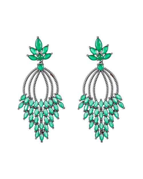 Green Leaf CZ Crystal Drop Earrings