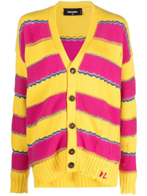 Striped V-neck cardigan - Pink