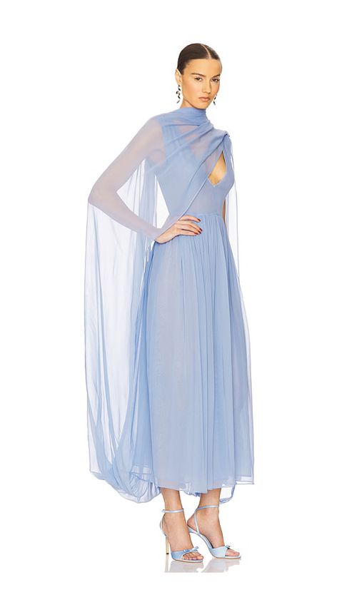 Helsa The Sabine Dress in Silk Chiffon in Blue.  XS. Also in