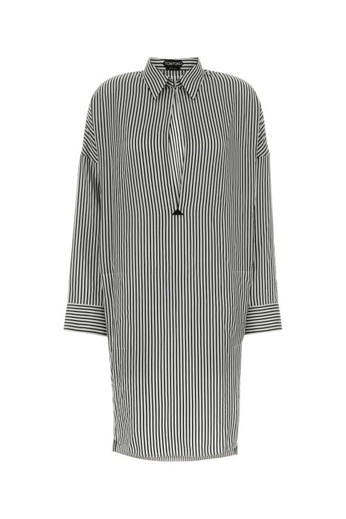 Striped Silk Shirt Dress — Black