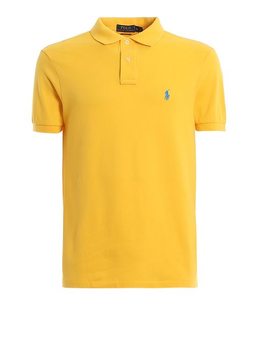 Logo embroidery yellow pique polo shirt