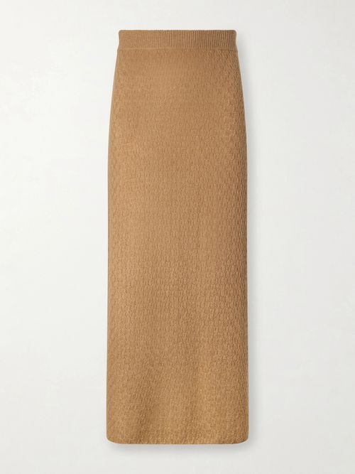 Sunnie Pointelle-knit Cashmere Midi Skirt - Brown