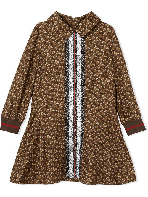 Monogram logo print silk dress - Brown